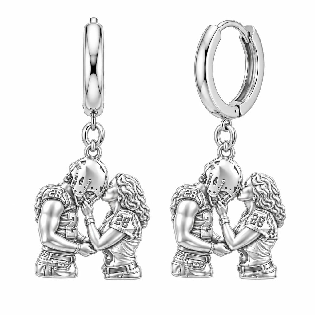 Game Day Kiss Huggie Charm Earrings – silver, front view