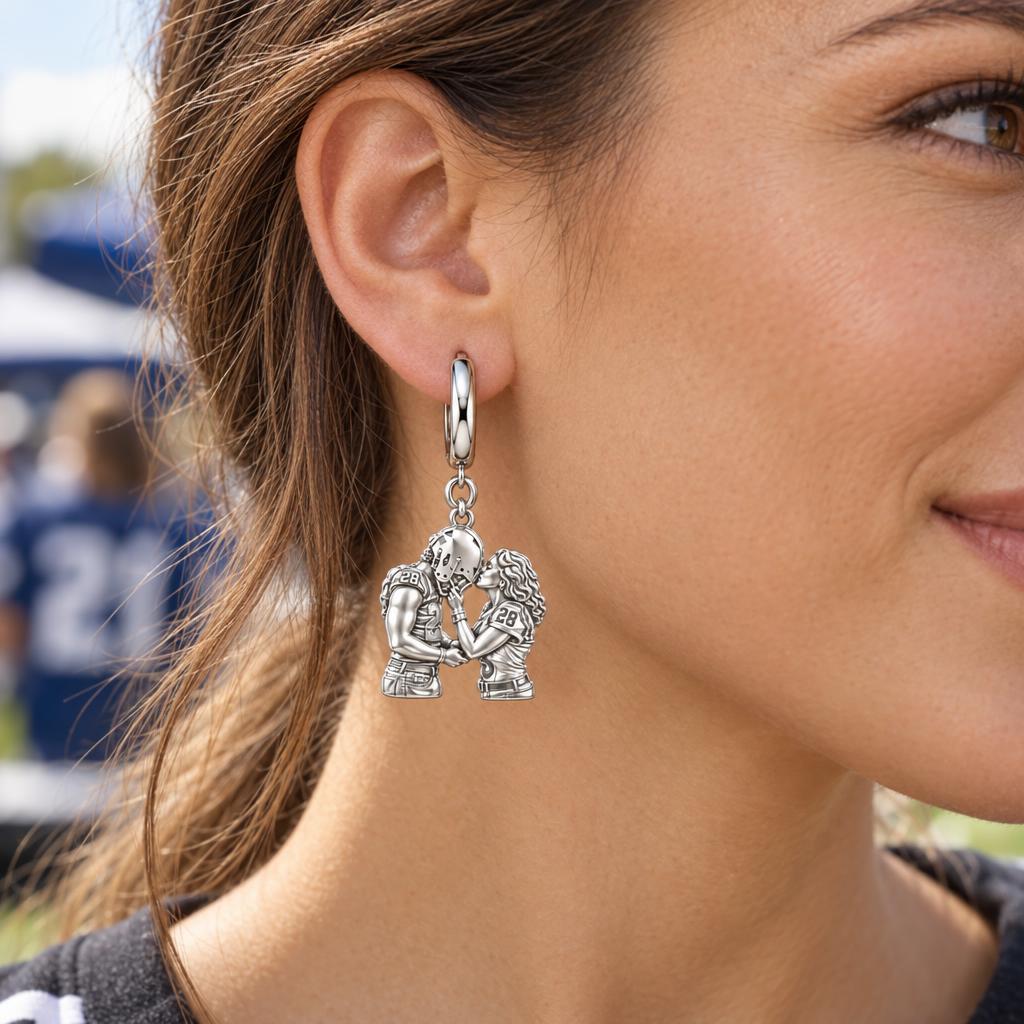 Game Day Kiss Huggie Charm Earrings – worn / in use