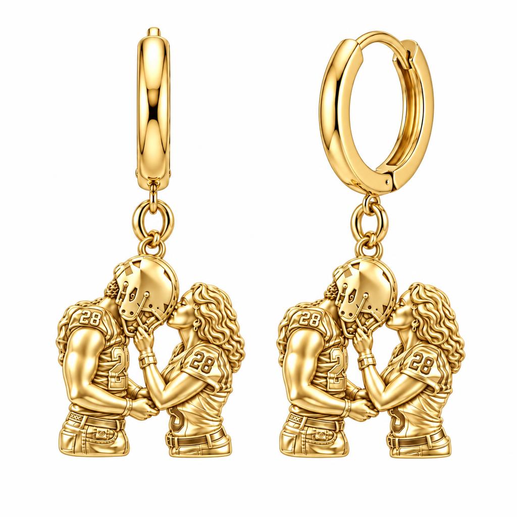 Game Day Kiss Huggie Charm Earrings – 18K gold, front view