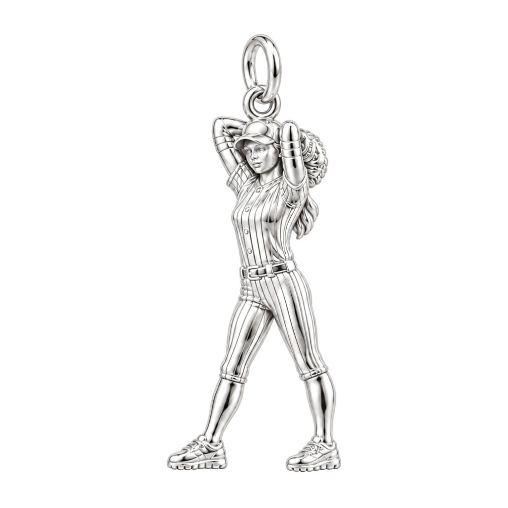 Game Day Pitcher Charm Bracelet – Personalized Athlete Gift – silver charm, front view