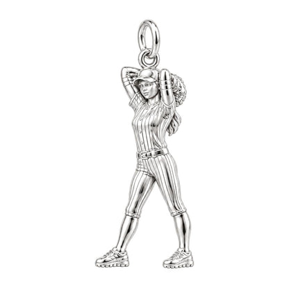 Game Day Pitcher Charm Bracelet – Personalized Athlete Gift – silver charm, front view