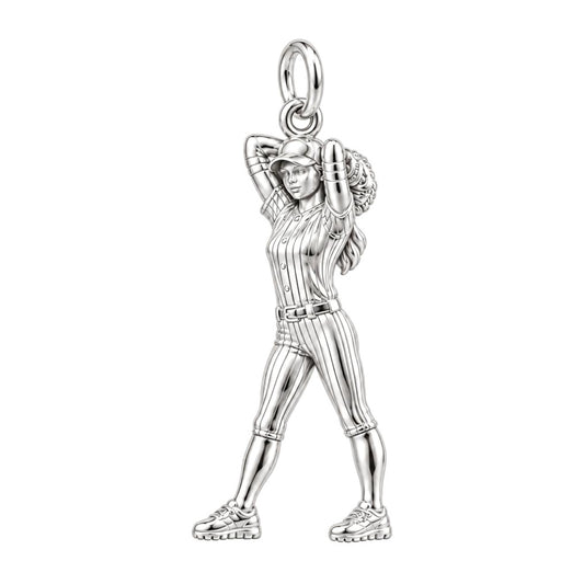 Game Day Pitcher Charm Bracelet – Personalized Athlete Gift – silver charm, front view