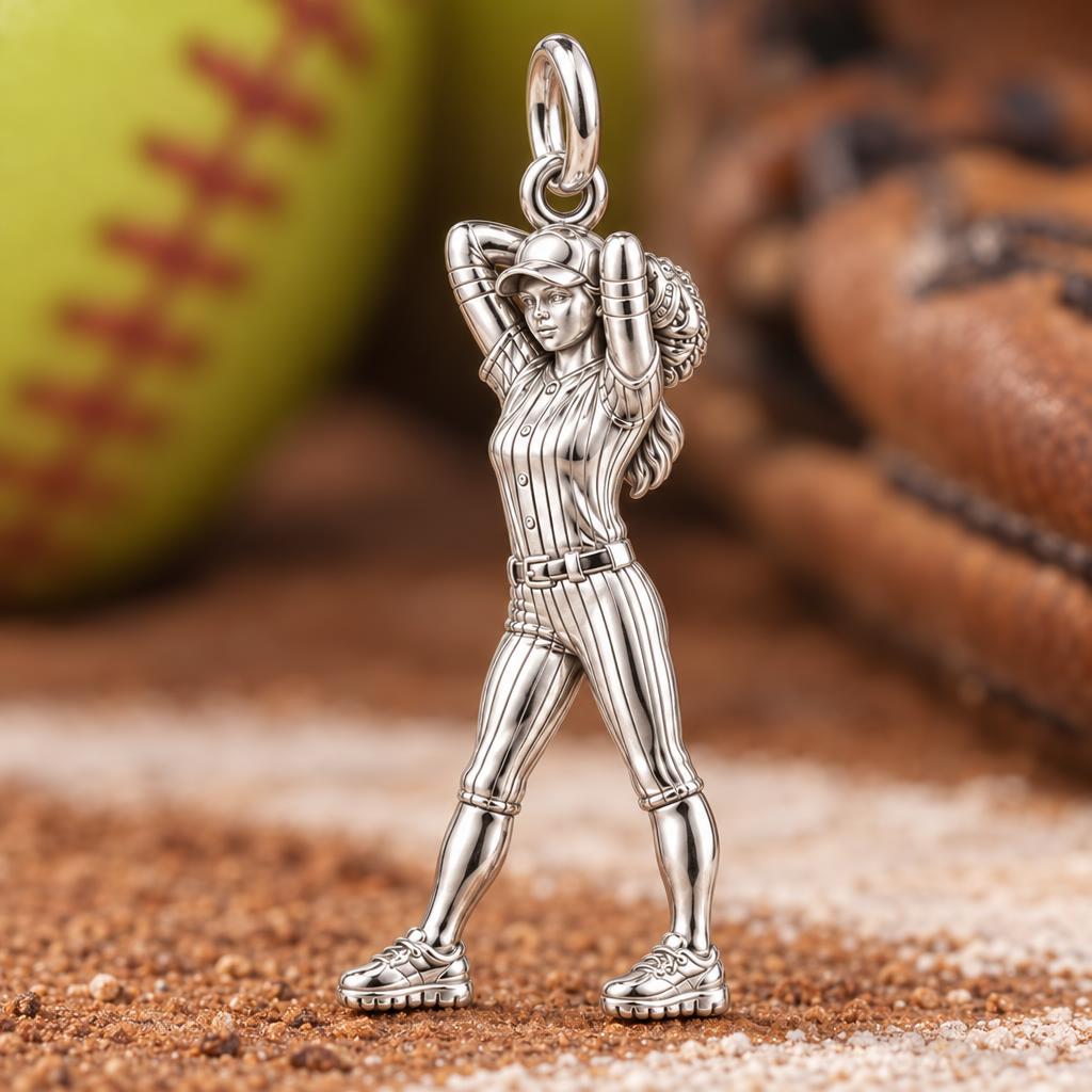 Game Day Pitcher Charm Bracelet – Personalized Athlete Gift – macro detail of the charm