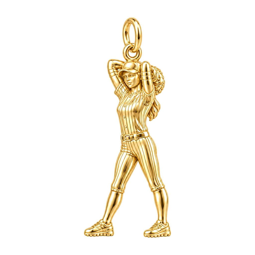 Game Day Pitcher Charm Bracelet – Personalized Athlete Gift – 18K gold charm, front view