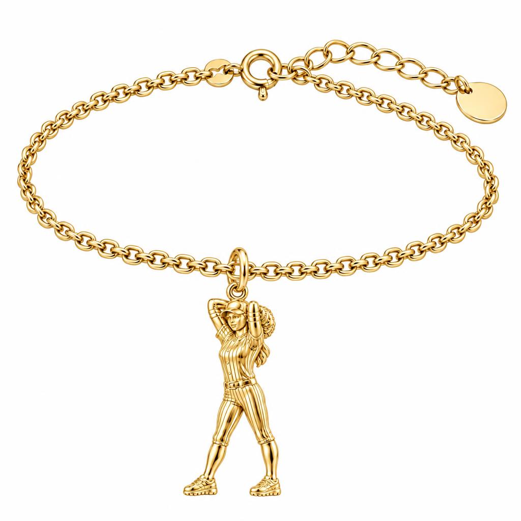 Game Day Pitcher Charm Bracelet Set – 18K gold, front view