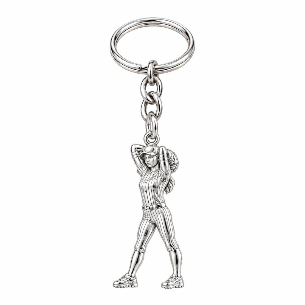 Game Day Pitcher Charm Keychain – silver, front view