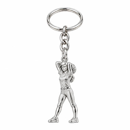 Game Day Pitcher Charm Keychain – silver, front view