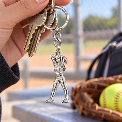 Game Day Pitcher Charm Keychain – worn / in use