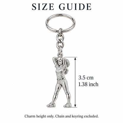 Game Day Pitcher Charm Keychain – size guide, 3.5 cm (1.38 in) charm, chain and keyring excluded