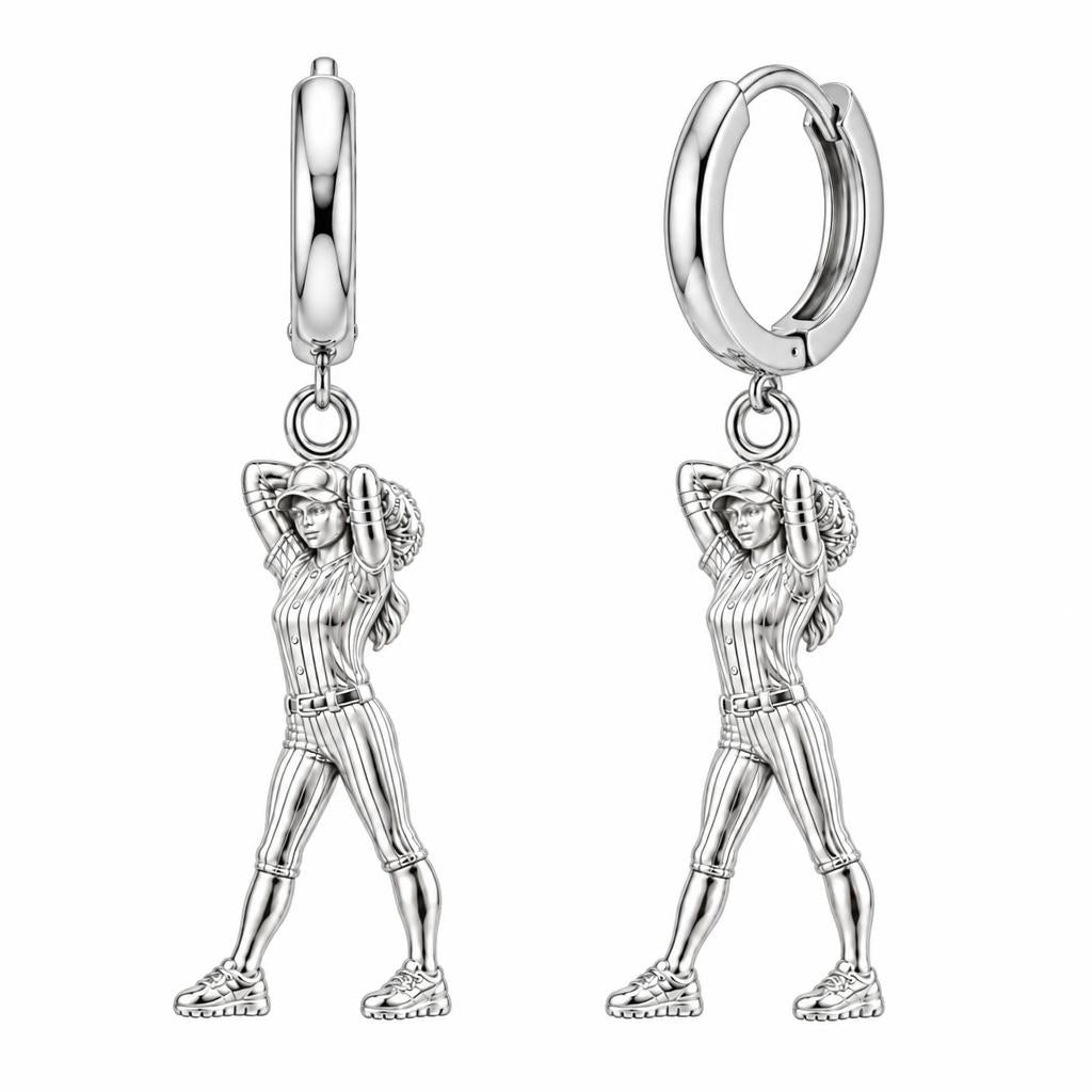 Game Day Pitcher Huggie Charm Earrings – silver, front view