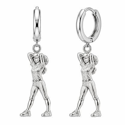 Game Day Pitcher Huggie Charm Earrings – silver, front view