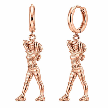 Game Day Pitcher Huggie Charm Earrings – rose gold, front view