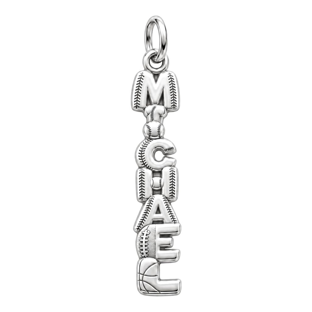 Game Day Spirit Charm Bracelet – Personalized Athlete Gift – silver plated 3 cm charm, front view