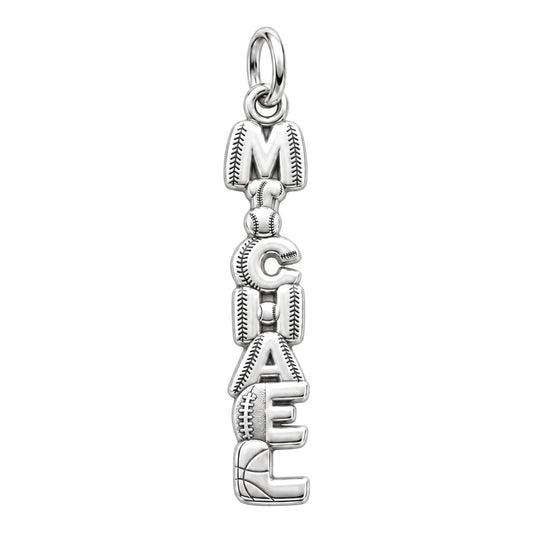 Game Day Spirit Charm Bracelet – Personalized Athlete Gift – silver plated 3 cm charm, front view