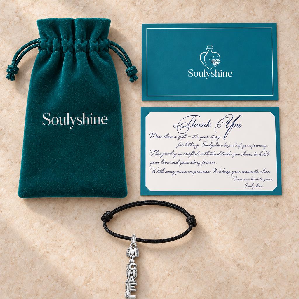 Game Day Spirit Charm Bracelet – Personalized Athlete Gift – Soulyshine velvet pouch and gift card