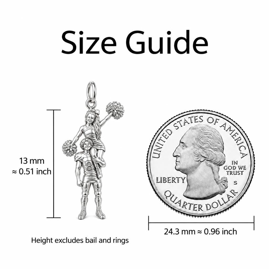 Game Day Spirit Couple Charm Bracelet – Personalized Couple Gift – size guide, 13 mm charm next to a quarter