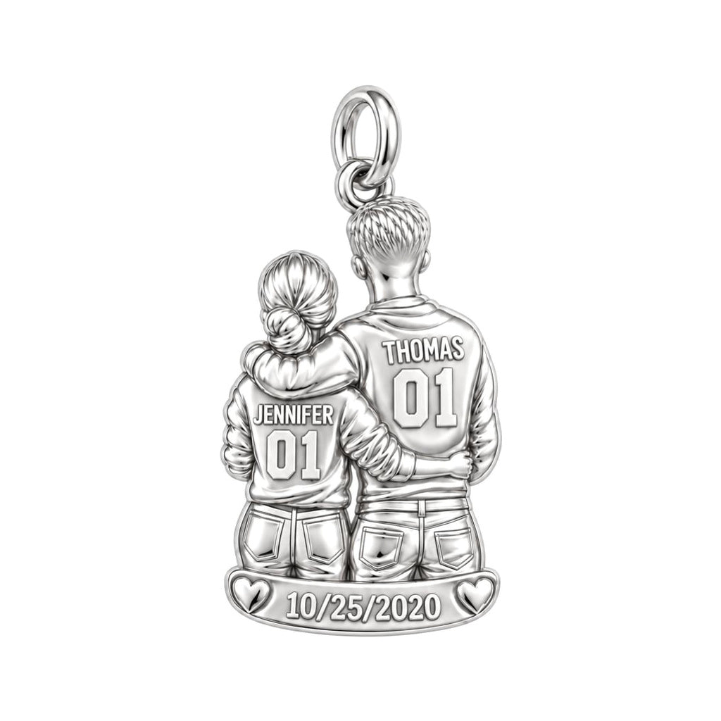 Game Day Together Charm Bracelet – Personalized Couple Gift – silver plated 3 cm charm, front view