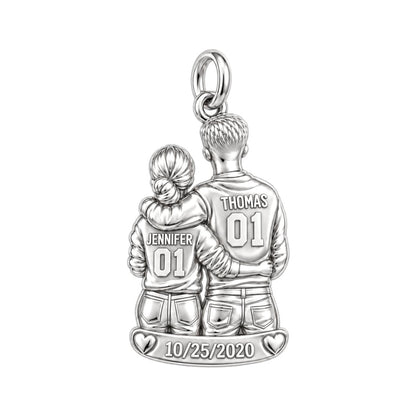 Game Day Together Charm Bracelet – Personalized Couple Gift – silver plated 3 cm charm, front view