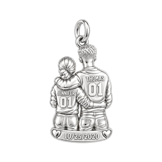 Game Day Together Charm Bracelet – Personalized Couple Gift – silver plated 3 cm charm, front view