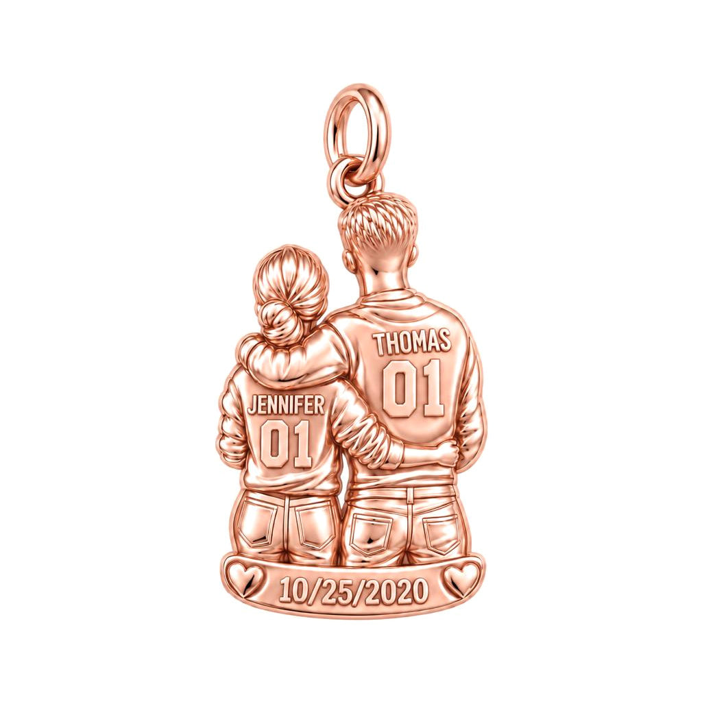 Game Day Together Charm Bracelet – Personalized Couple Gift – rose gold 3 cm charm, front view