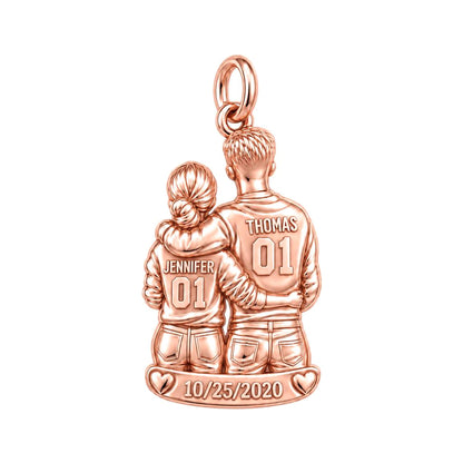 Game Day Together Charm Bracelet – Personalized Couple Gift – rose gold 3 cm charm, front view