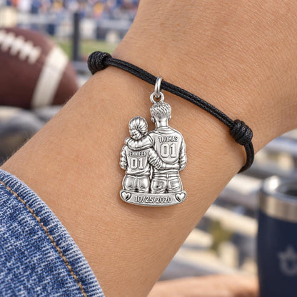 Game Day Together Charm Bracelet – Personalized Couple Gift – worn on the wrist on a black cord bracelet