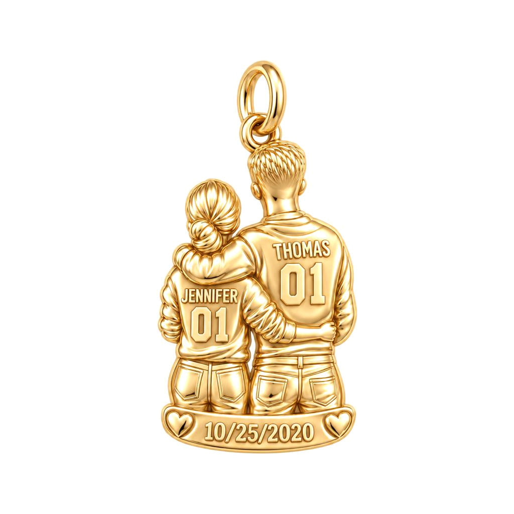 Game Day Together Charm Bracelet – Personalized Couple Gift – 18K gold plated 3 cm charm, front view