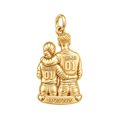 Game Day Together Charm Bracelet – Personalized Couple Gift – 18K gold plated 3 cm charm, front view