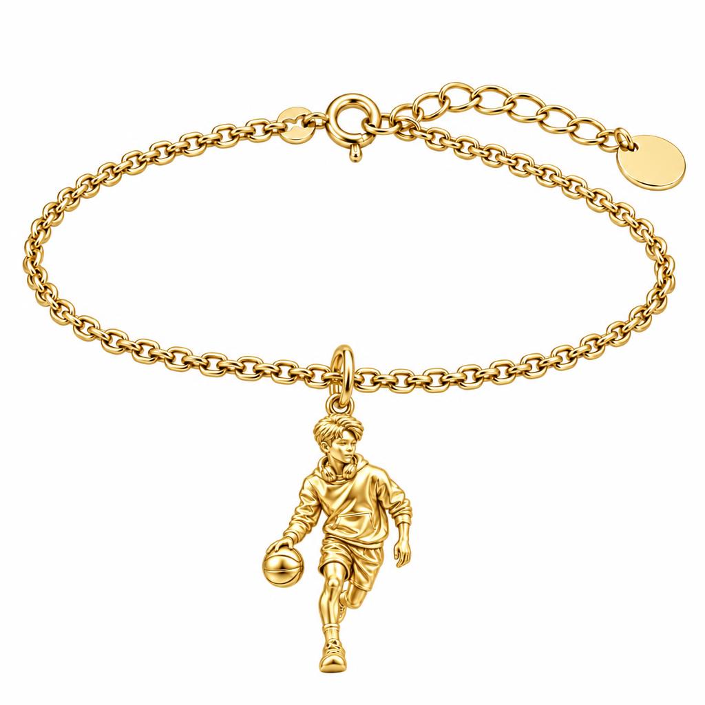 Game Point Dribbler Charm Bracelet Set – 18K gold, front view