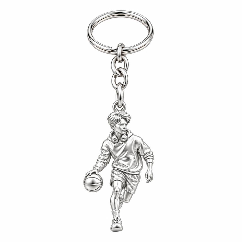 Game Point Dribbler Charm Keychain – silver, front view