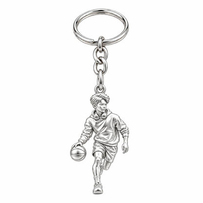 Game Point Dribbler Charm Keychain – silver, front view