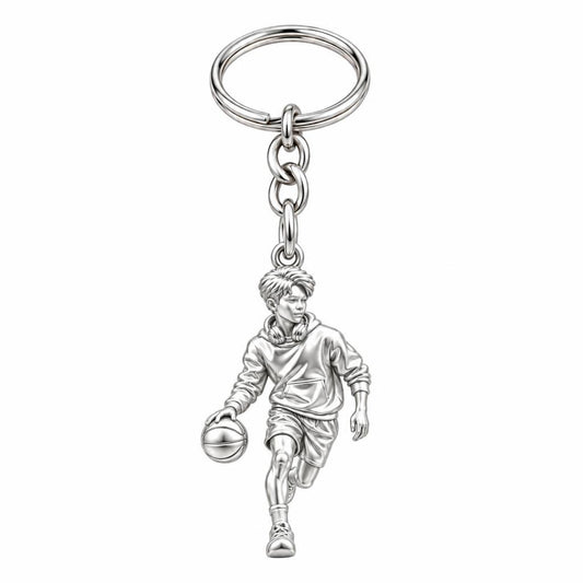 Game Point Dribbler Charm Keychain – silver, front view