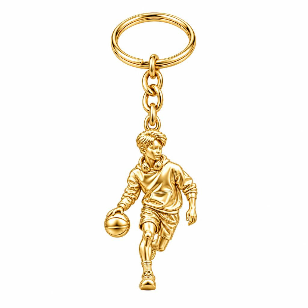 Game Point Dribbler Charm Keychain – 18K gold, front view