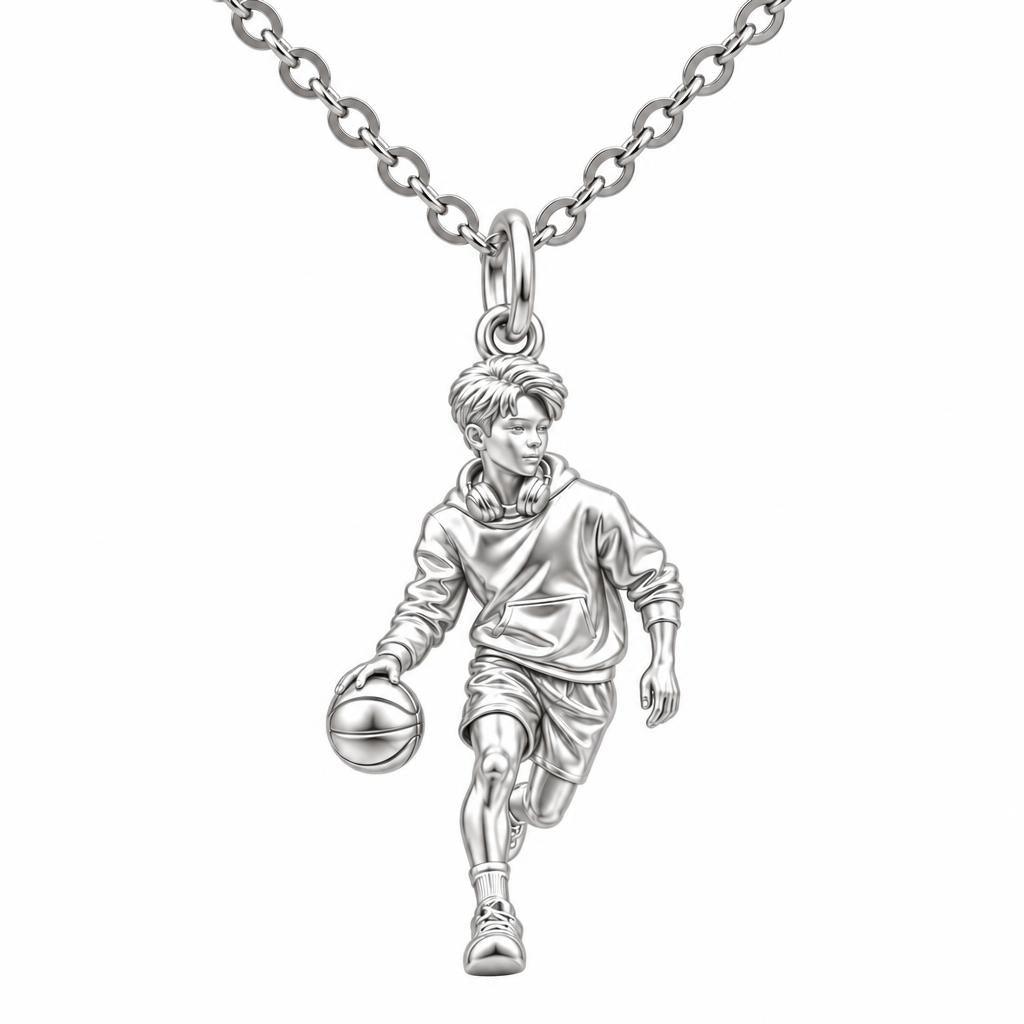 Game Point Dribbler Charm Necklace Set – silver, front view