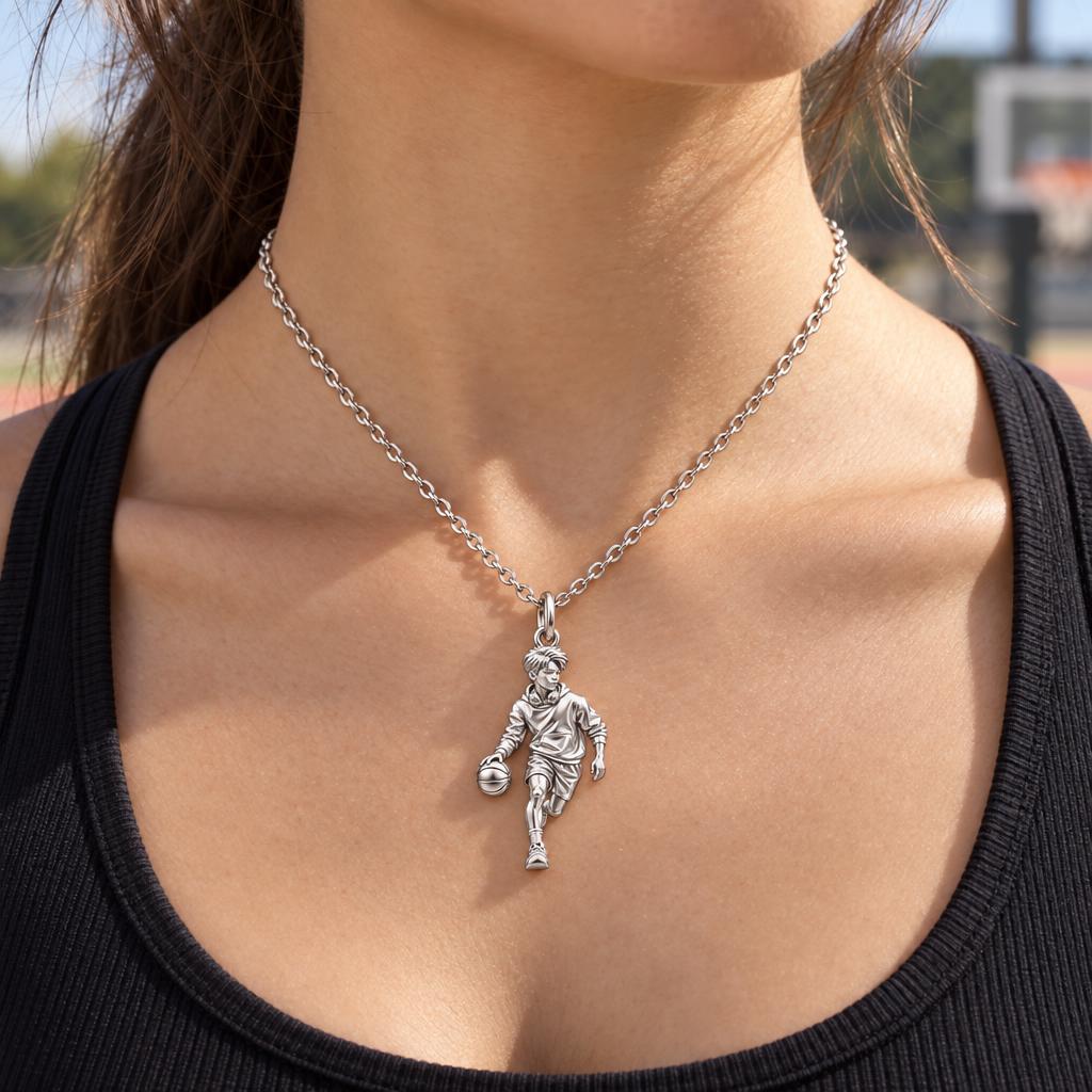 Game Point Dribbler Charm Necklace Set – worn / in use