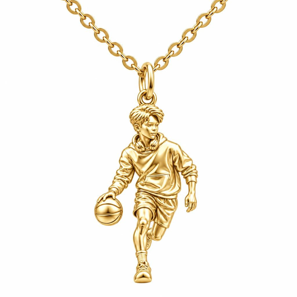 Game Point Dribbler Charm Necklace Set – 18K gold, front view
