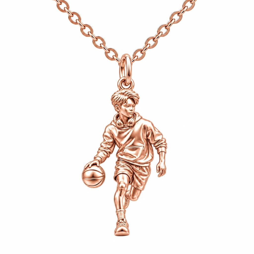 Game Point Dribbler Charm Necklace Set – rose gold, front view