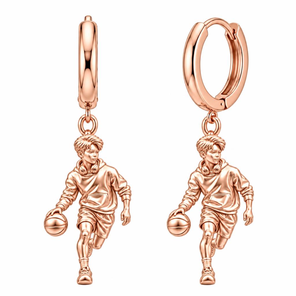 Game Point Dribbler Huggie Charm Earrings – rose gold, front view