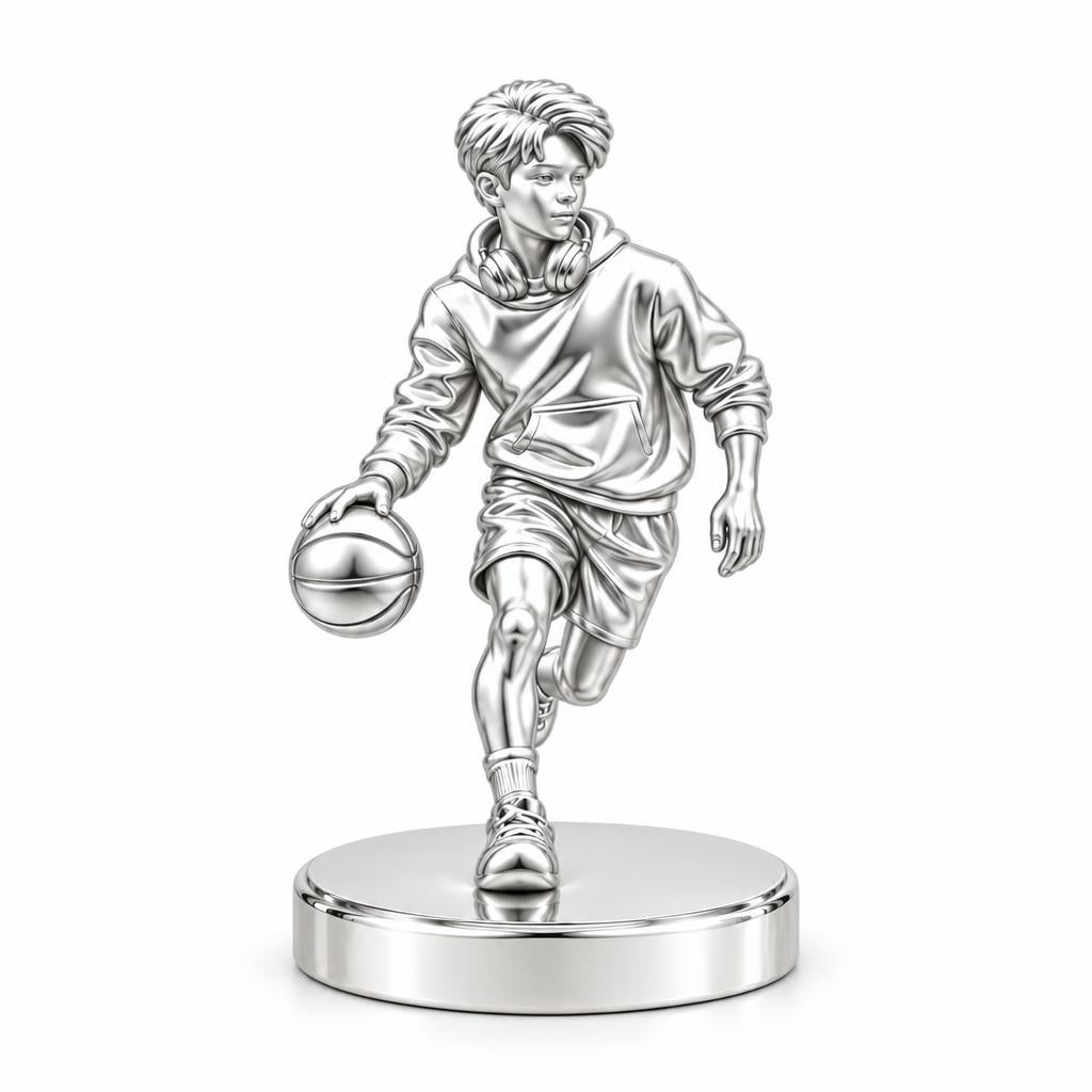 Game Point Dribbler Keepsake Plaque – silver, front view