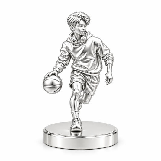 Game Point Dribbler Keepsake Plaque – silver, front view