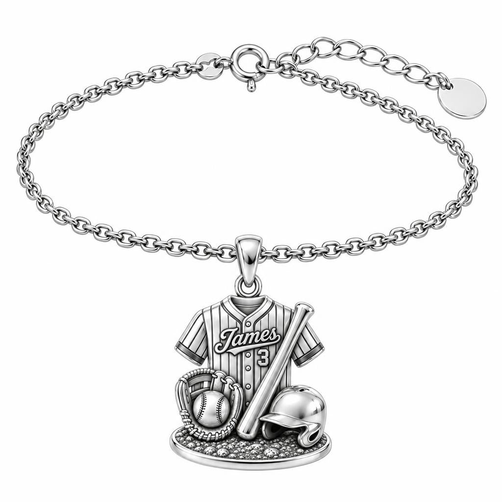 Gameday Jersey and Gear Charm Bracelet Set – silver, front view