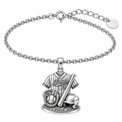Gameday Jersey and Gear Charm Bracelet Set – silver, front view