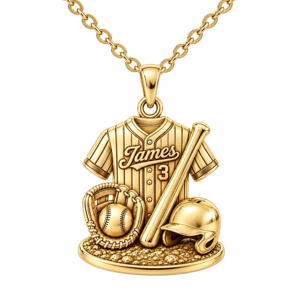 Gameday Jersey and Gear Charm Necklace Set – 18K gold, front view