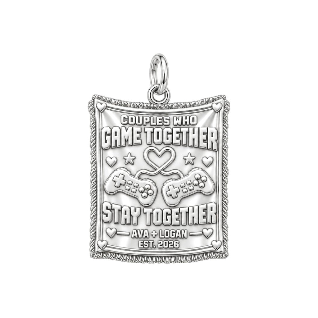 Gamer Couple Connection Charm Bracelet – Personalized Couple Gift – silver plated 2 cm charm, front view
