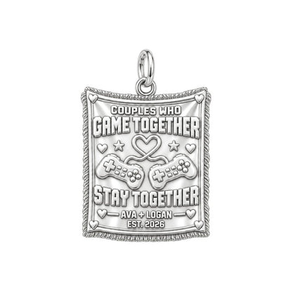 Gamer Couple Connection Charm Bracelet – Personalized Couple Gift – silver plated 2 cm charm, front view
