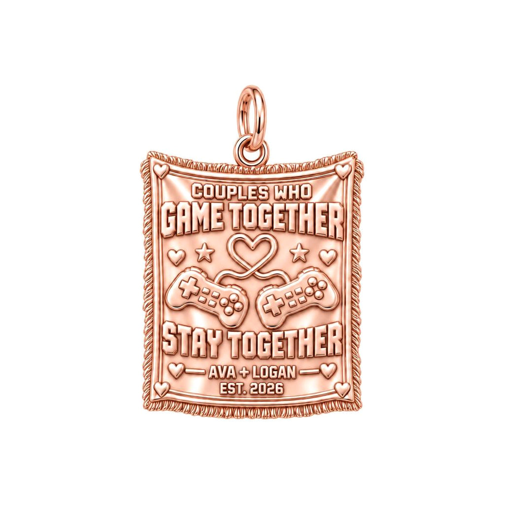 Gamer Couple Connection Charm Bracelet – Personalized Couple Gift – rose gold 2 cm charm, front view