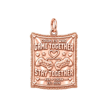 Gamer Couple Connection Charm Bracelet – Personalized Couple Gift – rose gold 2 cm charm, front view