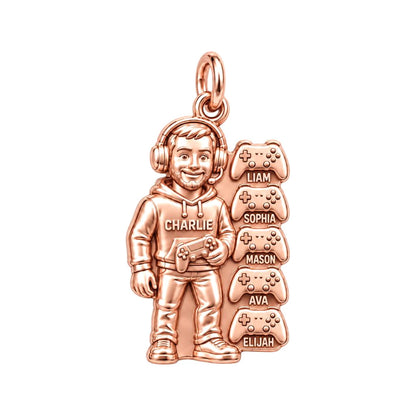 Gamer Dad and Players Charm Bracelet – Personalized Dad Gift – rose gold 3 cm charm, front view
