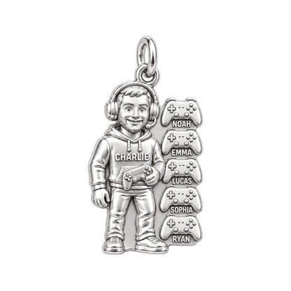 Gamer Dad and Players Charm Bracelet – Personalized Dad Gift – silver plated 3 cm charm, front view