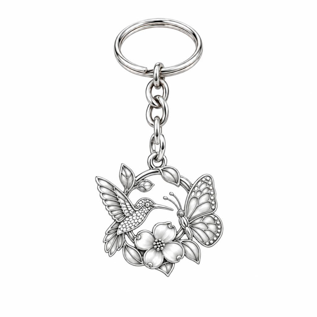 Garden Friends Meadow Charm Keychain – silver, front view